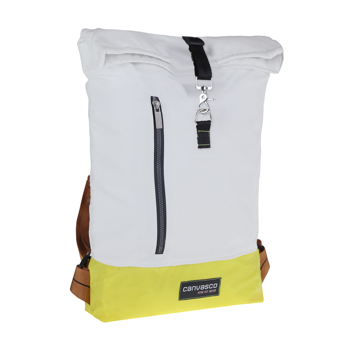 Wanda Rucksack aus recyceltem Segeltuch mit gelbem Boden